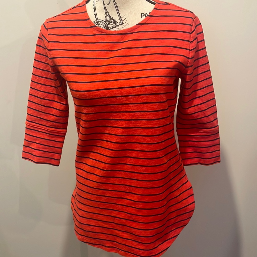 ORANGE WITH NAVY STRIPED SWEATSHIRT